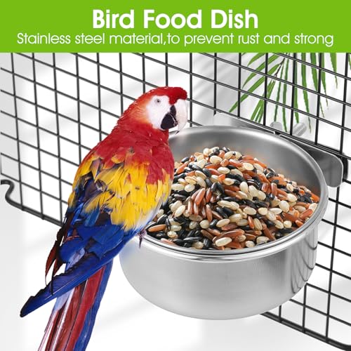 8 Pcs Stainless Steel Bird Bowls With Clamp Holders, 10 Oz Birds Food Bowl, Birds Cage Water Bowl, Bird Feeding Dish Cups, Parrot Cage Coop Feeders For Conure, Budgie, Parakeet, Lovebird, Small Animal
