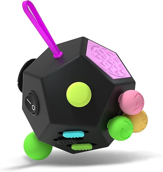 Fidget Dodecagon –12-Side Fidget Toys Cube Relieves Stress and Anxiety Anti Depression Focus Travel Toy Cube for Children and Adults Stocking Stuffers Gifts Idea (B2 Black Colorful)