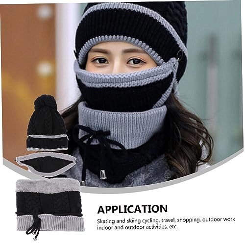 SAFIGLE 1set Thicken Knitted Hat Scarf Mask Warmth Soft Material for Outdoor Activities and Casual Wear Includes Neckerchief and Ear4