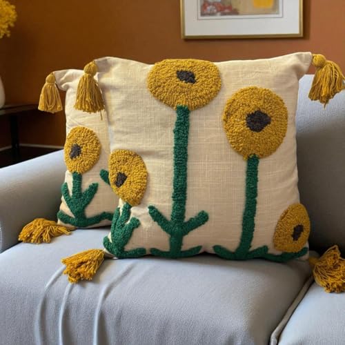 Image of Furnistitchs Handmade Cotton Bohemian Home Decor Cushion Cover 24x24 inches / 60x60 cms - Boho Chic Couch Sofa Throw Living Room Bedroom Cushions (1, Polka Dots)