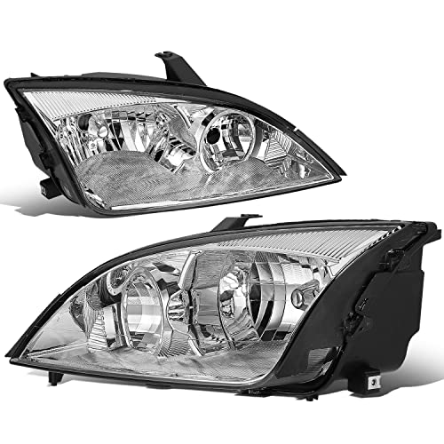 Pair of Chrome Housing Clear Corner Headlight Head Lamps Compatible with Ford Focus 05-07