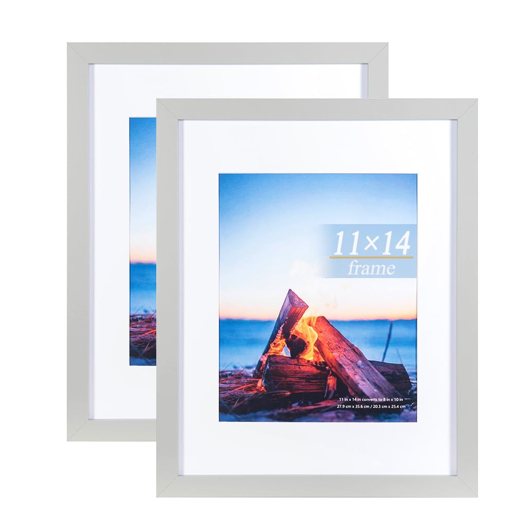 Scholar Tree Grey Picture Frames 14X11 Inch 2 Pack, Wooden Picture Frame For Tabletop And Wall Mounting, Mount For Picture 8X10…