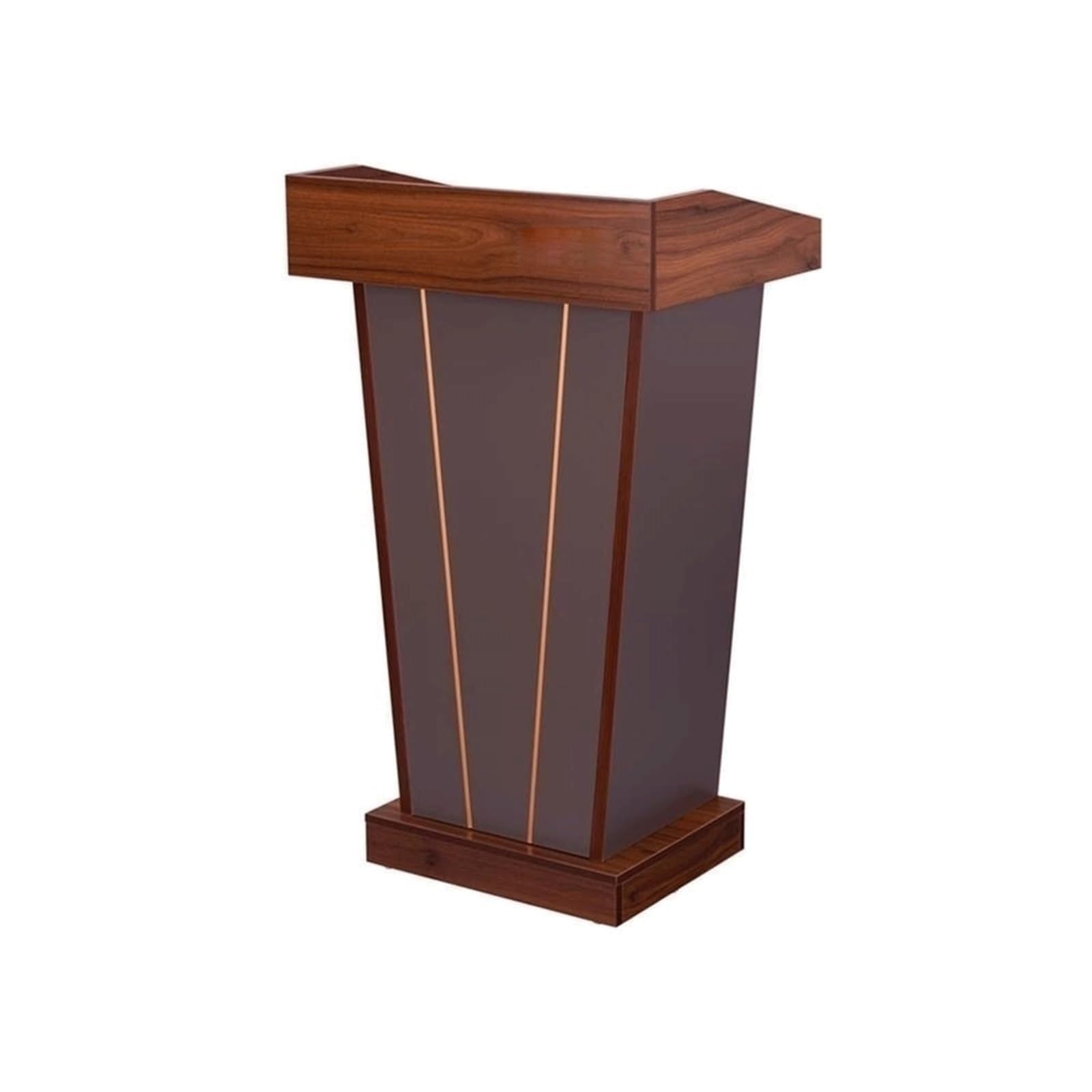 YTGHBIML Modern Podium Stand Portable Lecture Walnut Wood Finish and V Shaped Gold Trim Line Decor Pulpit Desk for Churches Conferences and Events