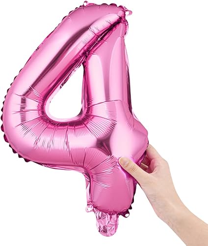 Miniatura 1 de Balloonify - Globo con números de 16 pulgadas, 1 globo de fiesta reutilizable, número "4", autosellado, globo metálico de aluminio rosa, a prueba de