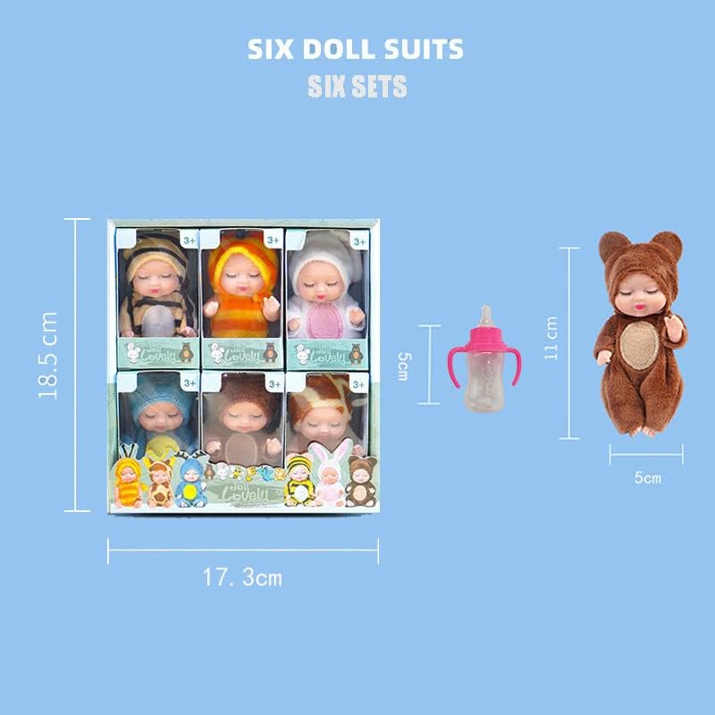 Miniatura 2 de WOPLQA Muñeca de bebé reciclada en miniatura de 4 pulgadas, material de PVC lavable, muñeca realista con ropa y sombrero, muñeca de bebé de 6 piezas
