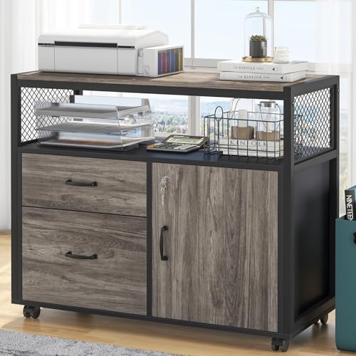 Tribesigns Modern File Cabinet with Drawers for Letter-Sized File and Door, Lockable lateral Filing...
