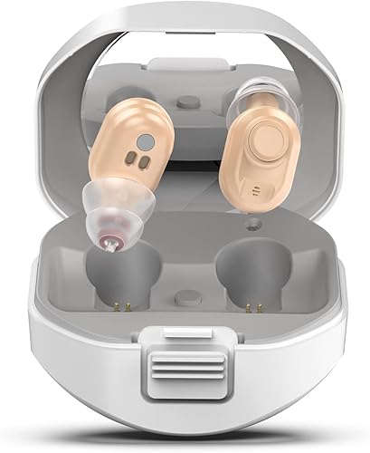 Audífonos para personas mayores recargables con cancelación de ruido, amplificador auditivo Fursom Nano con estuche de carga, 8 canales digital