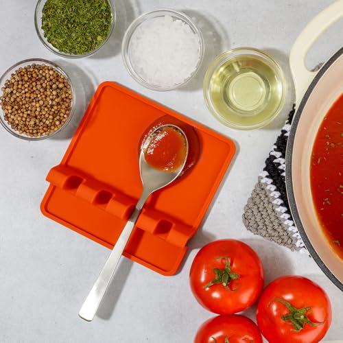 Image of Zulay Kitchen Silicone Utensil Rest with Drip Pad for Multiple Utensils - BPA-Free, Heat-Resistant Spoon Rest & Spoon Holder for Stove Top - Kitchen Utensil Holder for Ladles & Tongs - Orange