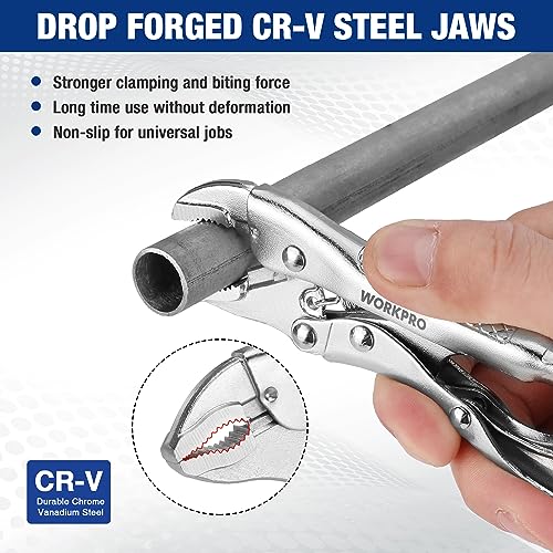WORKPRO Locking Pliers, 4-inch Curved Jaw Vice Grips pliers, Chromium-Vanadium Steel Locking Pliers with Wire Cutter, Locking Adjustable Vise Grips for Clamping Twisting Welding - Image 3