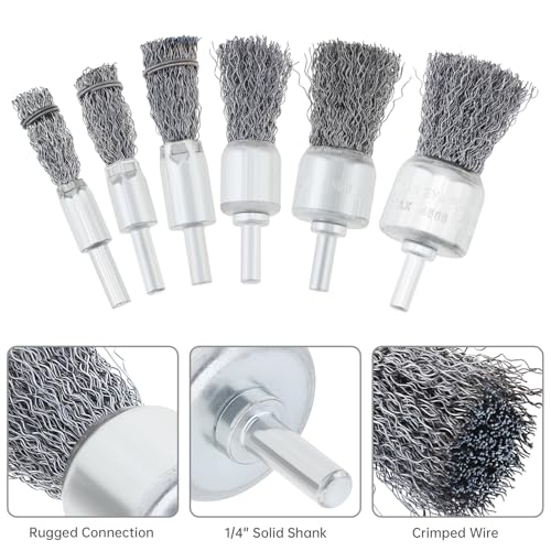 Image of ChgImposs 18 Pack Wire Brush Drill Attachments, 6 Sizes Wire Wheel for Drill, 0.012 inch Crimped Wire 1 /4 inch Hex Shank for Paint Surface and Small Spaces Peeling and Grinding