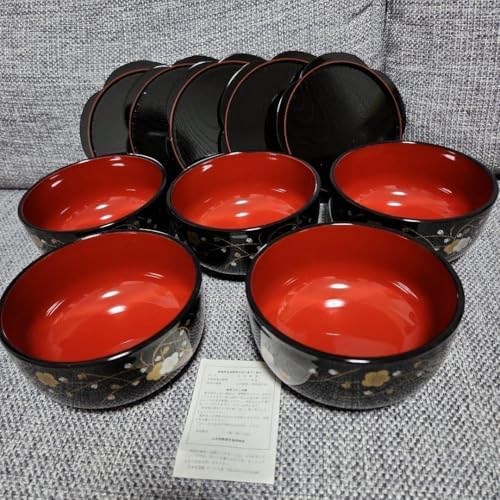 山中漆器 大名雑煮椀 蓋付き吸物椀揃 5客セット 丼ぶり 朱塗 汁椀 どんぶり