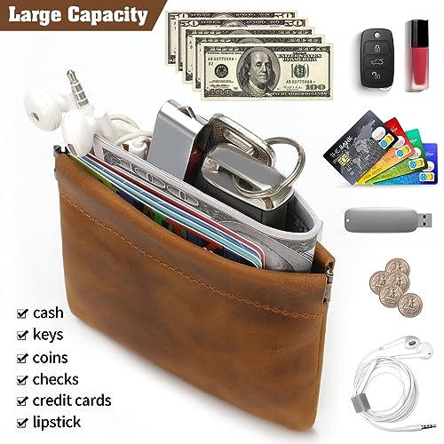 Jack&Chris Mini Coin Purse, Genuine Leather Small Coin Wallet, Leather Squeeze Coin Purse Pouch Change Holder For Men & Women, JC3094