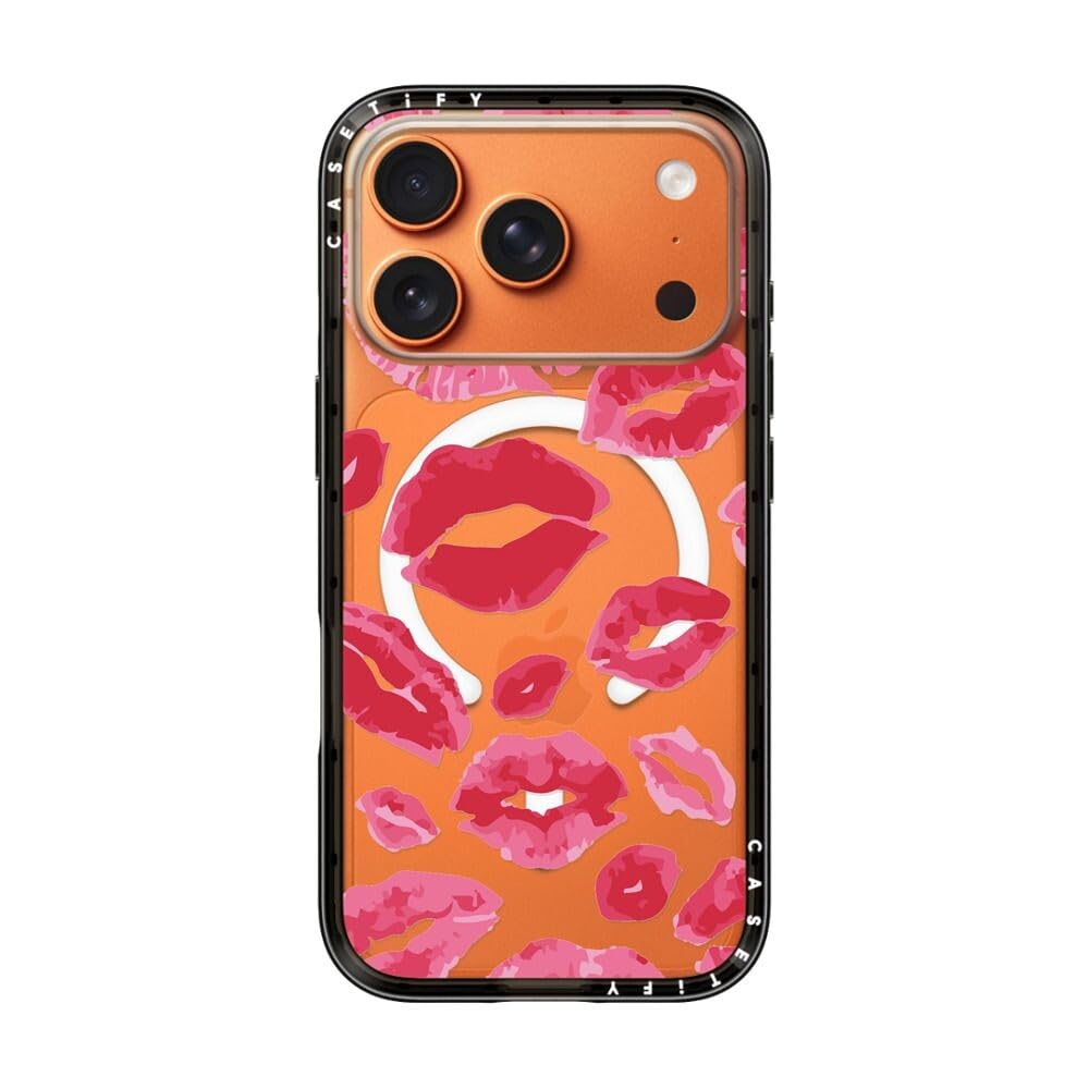 CASETiFY Compact iPhone 17 Pro Hülle [MagSafe-kompatibel/Schlank/Schutz vor Stürzen aus 1,2 m] - Lipstick Kisses - Transparentes Schwarz | Schlank und schlank, 1,2 m, 2 x Fallschutz in Militärqualität, Lippenstift-Küsse, Schwarz