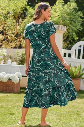 Image of Zeagoo Women Summer Midi A Line Dress Short Sleeve Casual Flowy Tiered Beach Long Sundress with Pockets 2026 Vacation Travel