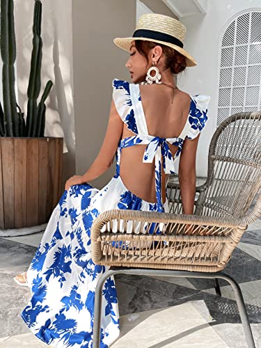 Image of Floerns Women's Tropical Floral Plunging V Neck Tie Open Back Summer Short Dress