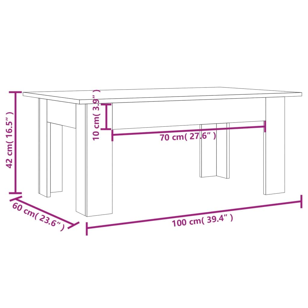 Homgoday Table basse grise Sonoma 100 x 60 x 42 cm en bois d'ingénierie, table d'appoint pour salon, salle de réception d'invités, chambre à coucher et mobilier de bureau