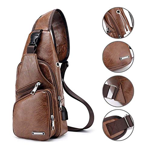 Bolsa Transversal Mensageiro Carteiro Usb Impermeável Cor:Marrom