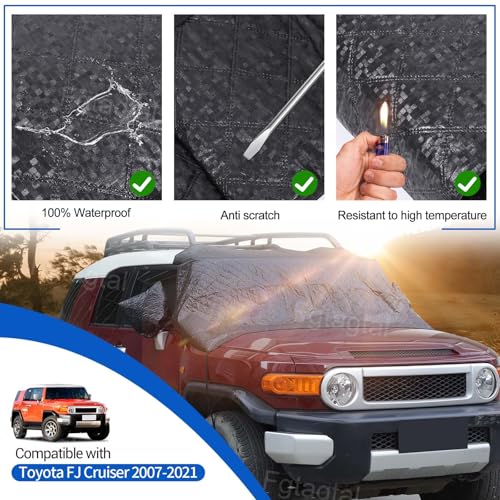 Image of Windshield Snow Cover Fit for Toyota FJ Cruiser 2007-2021, Front Windshield Cover for Ice and Snow, Auto Extra Thick Windshield Ice Cover Protects Windshield from Rain, Sun, Frost (Black)