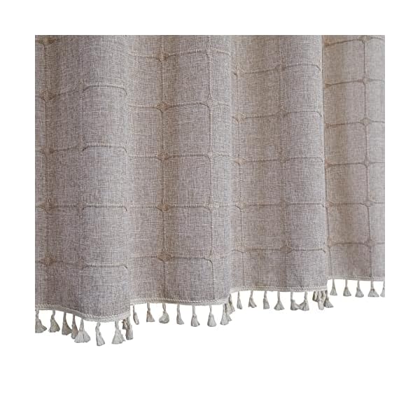 Yokii boho tassel chic shower curtain extra long 78 inch wrinkle free ultra thick cotton linen rustic cottagecore cute french country shower curtains set in tan modern farmhouse bathroom decor  urban country home decor