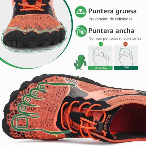 Miniatura 3 de Saguaro Mujer Hombre Barefoot Zapatillas Minimalistas Calzado Barefoot Shoes Yoga Fitness Gimnasio Uso Diario Para Suela Zero Drop Puntera Ancha Cómodas Naranja,Gr.41