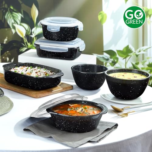 Image of Borosil 700 ml Baking & Serving Oval Shape Dish | Borosilicate Glass Bakeware and Serveware Tray | Microwave, Oven & Dishwasher Safe Bowl | Transparent Container (Pebble Black)