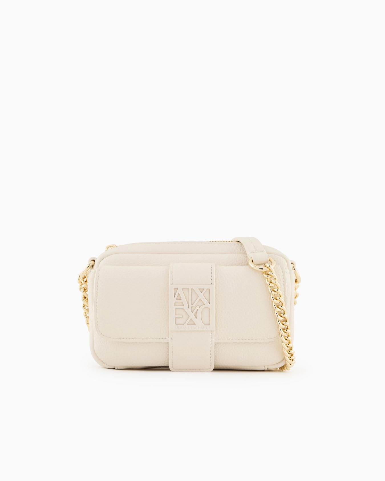 Armani Exchange Susy, Essential, Sustaible, Soft, Chain Shoulder Strap, Borsa Messenger Donna, Bianco Sporco