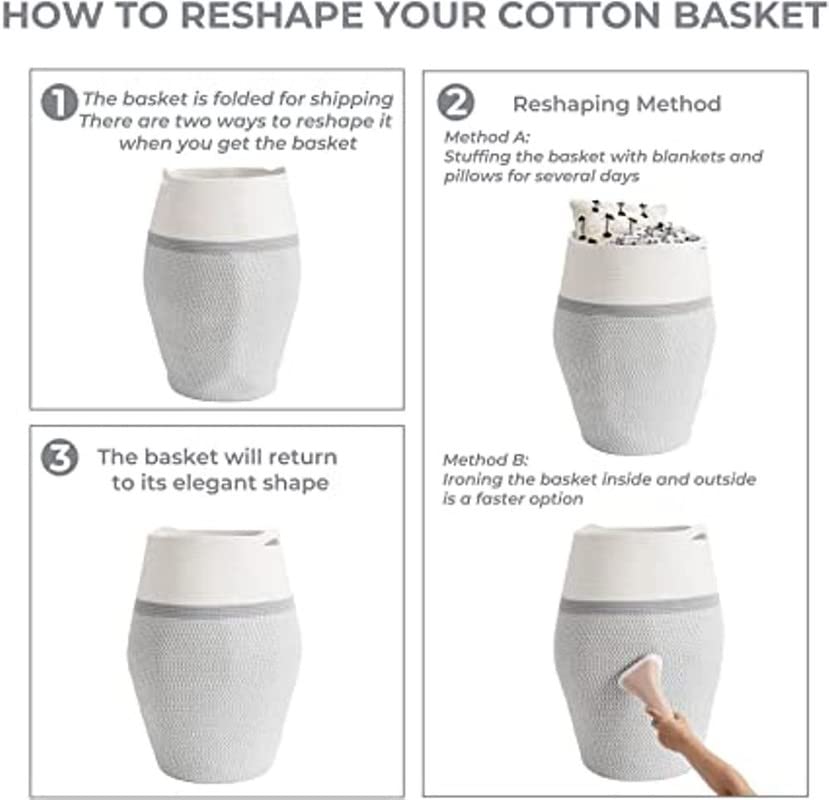 Image of GRATIFY Large Woven Rope Laundry Basket, 80 L Tall Dirty Clothes Hamper with Handles Storage Blankets, Toy for Bedroom, Living Room (Mix Grey White 1 Pcs)