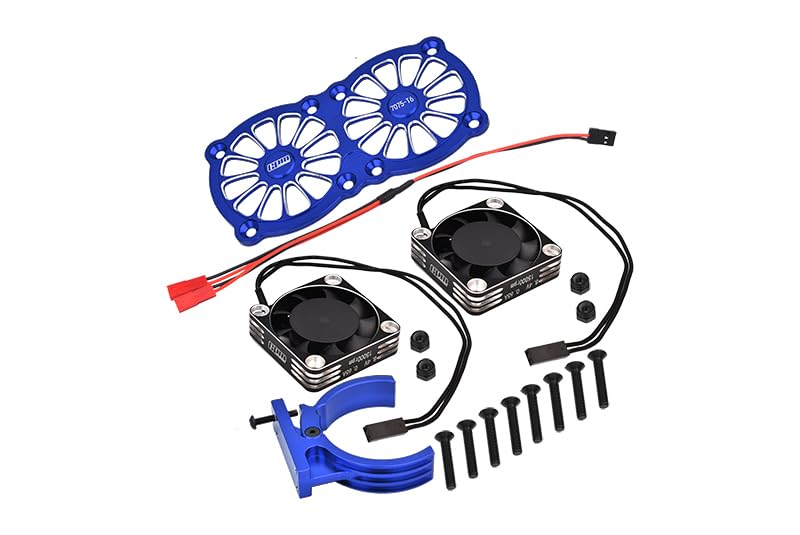 Aluminum 7075-T6 Motor Heatsink with Dual Metal Frame Waterproof Cooling Fan and Adjustable Mount for 1:5 Arrma KRATON 8S BLX/Outcast 8S BLX/Traxxas X MAXX 6S / X MAXX 8S / 1:7 XO-01 - Blue