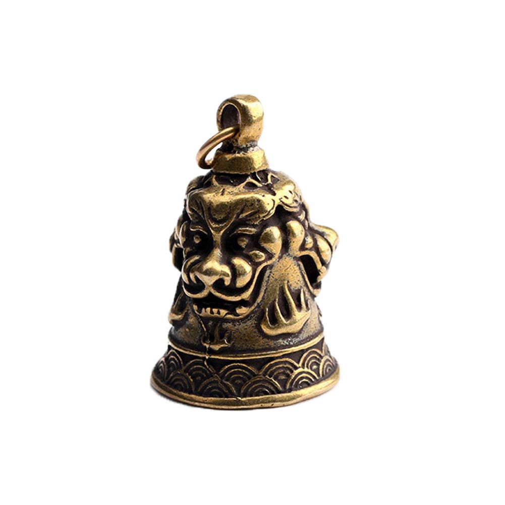 Statue vintage en laiton de style Feng Shui, cloche lions en cuivre ciselé pour bureau