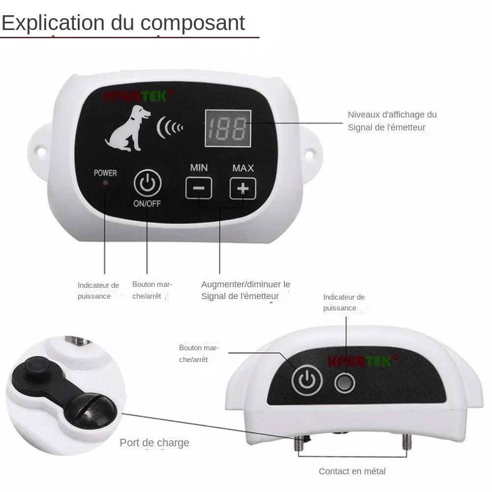 Système de clôture électronique sans Fil pour Chien,avec émetteur et récepteur Rechargeables (661C-G-1)