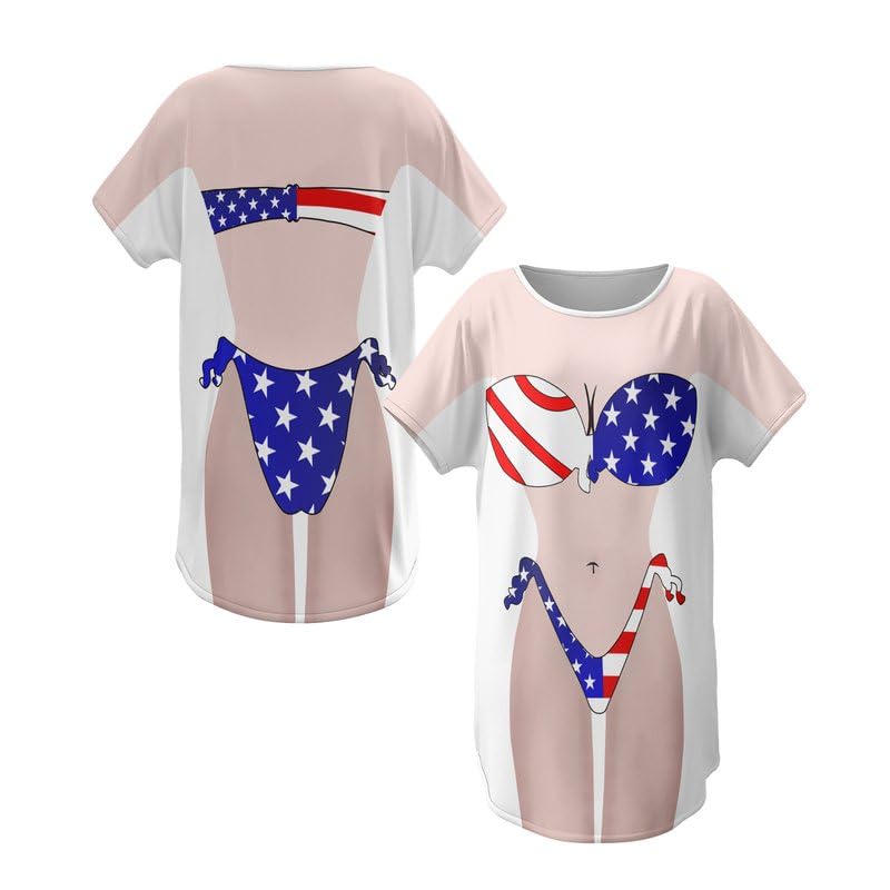 Women's Bikini Cover Up Shirt Dress with Headband Cute Bikini Print Dress Funny Swimsuit Beach Shirt Swimwear2