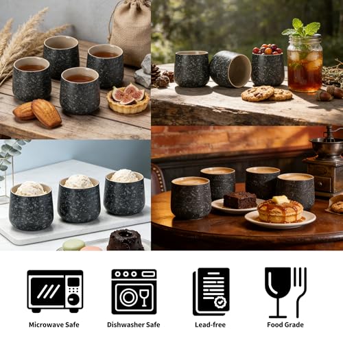 Image of TEANAGOO Japanese Tea Cups Set of 4pcs, 6.9oz /205ml Elegant Ceramic Matcha Cups with Flat Base, Charcoal Black Handleless Coffee Mugs, Microwave & Dishwasher Safe, Beautiful Gift Box (Pack of 2)