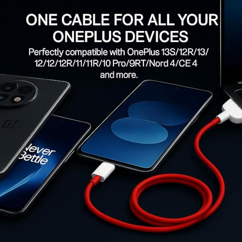 Image of Oneplus 100W Supervooc USB to Type C 1 Meter Fast Charging Cable Compatible with oneplus 13,13r,13S,12,12r,11,11r,10r,10t,10,10 pro,9 pro,9rt,8,8t, Nord 5,4,3,2,Ce 4,3,2,Ce4 lite,Ce3 lite, Red