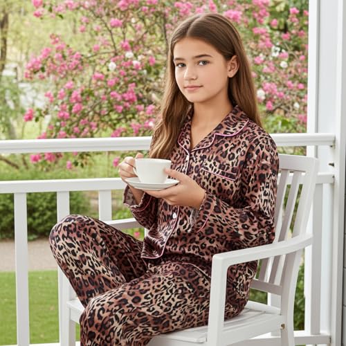 PATPAT Girls Satin Pajama Set - Silky Long Sleeve Sleepwear for Kids with Bag,Ages 5-14 Years3
