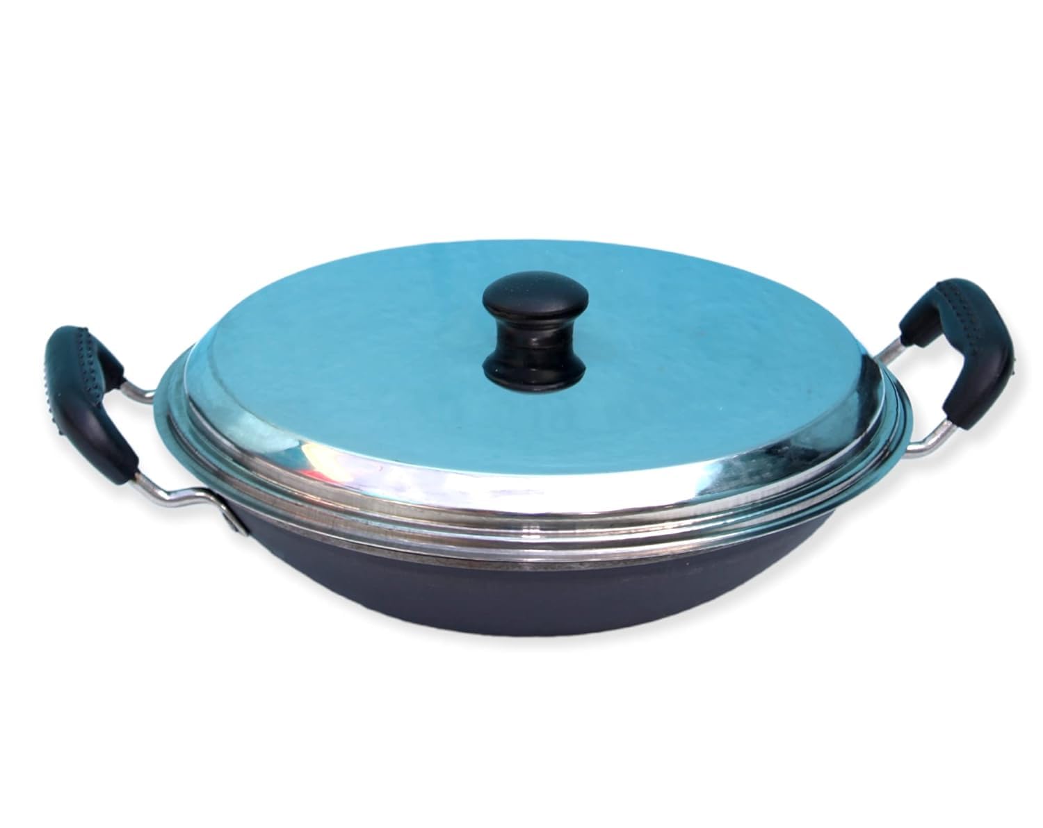 PRINA E-SHOP Iron Double Handle Aapam Pan/Appachatti/Appam Patra/Kadhai/Vellapam Pan with Stainless Steel Lid for Kitchen (Silver_20.3cm x 10cm x 5.1cm)