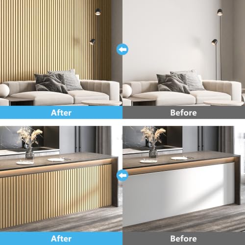 Image of Art3d Wood Slat Wall Panels, Fluted MDF, 6-Pack, 94.6 x 7.4 in,Oak