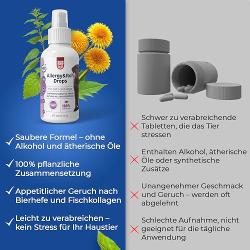 PAW2PAW Allergy and Itch Spray für Hunde und Katzen Flüssiges Ergänzungsfuttermittel zur Unterstützung von Hautkomfort und Juckreiz Einfache Anwendung über Futter oder Wasser 30 ml (200+ Sprühstöße)