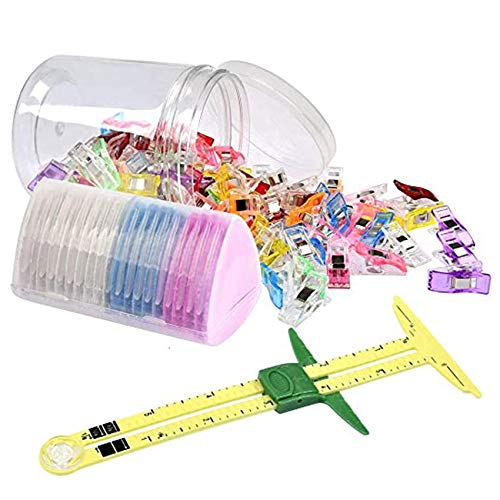 Wuudi 100 piezas de clips de costura + 20 piezas de tiza de sastre + juegos de costura de regla, herramienta de patchwork, clips de tela de plástico multiusos, accesorios de costura Cover