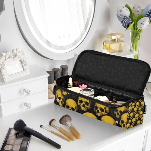 Bolsa de viaje para herramientas de cabello para mujeres con tapete resistente al calor impermeable y organizador de viaje para planchas y rizadores con diseño de calaveras miniatura 7