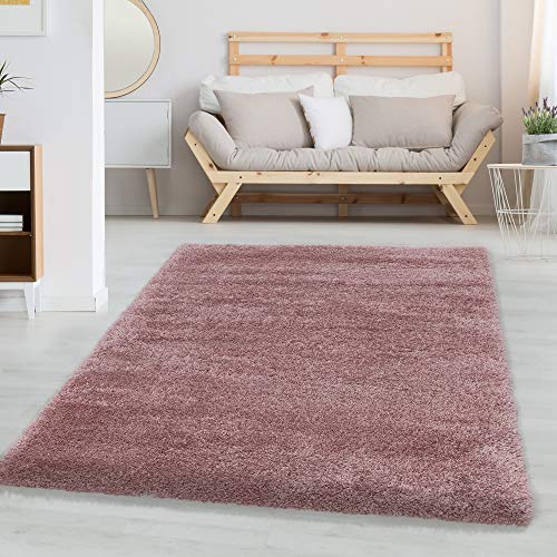 Carpettex Hochflor Teppich Wohnzimmer Shaggy Flokati Teppich Modern Einfarbig 200 x 290 cm Rosa -...