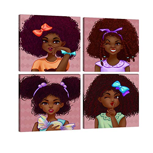 Cute Black Girl Colourful Wall Art African American Wall Art Afro Girl Painting on Canvas Print Wall Picture Decor Painting wall pictures for living room Print Painting Framed Ready to Hang