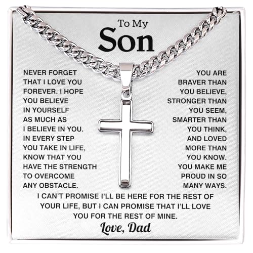 LEONADORA To My Son Necklace From Mom and Dad Personalized Amazing Son Necklace From Mother Father Inspiration Graduation Birthday Gifts Cool Christmas Gift for Men (Standard Box White)