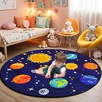 Round Space Rug for Kids Room Solar System Circle Rugs for Bedroom Kids Rugs for Playroom Boys Space Planet Theme Rug Living Room Dining Room Decor 40x40 inch