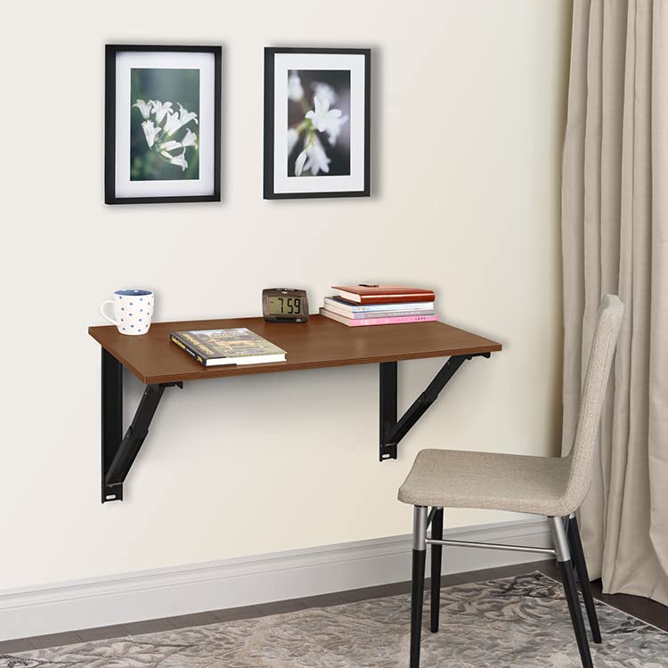 Image of DELITE KOM Geni Engineered Wood Study Table /Wall Mounted Shelf Desk for Adult /Kids Use in Home /Office (Acacia Dark, 45.4 D x 89.6 W x 32 H)
