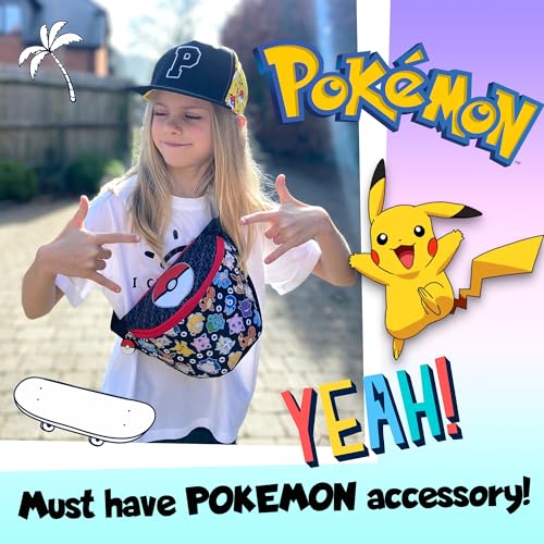 Pokémon Bauchtasche für Jungen, verstellbarer Riemen, leicht, lustig, Hüfttasche, Reisetasche für Kinder, Crossbody-Tasche mit verstellbarem Riemen, Bauchtasche für Kinder, Schwarz