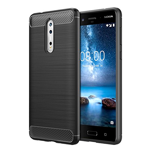 Nokia 8 Case, MoKo Flexible TPU Bumper Slim Fit Case Carbon Fiber Design Lightweight Shockproof Back Cover for Nokia 8 (2017) ONLY, Black
