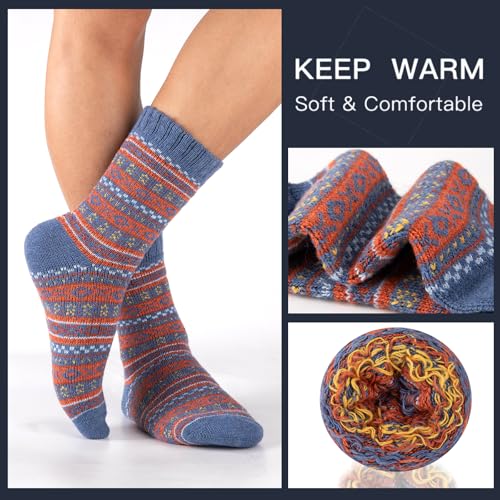 COOPLUS Warm Wool Socks Mens Winter Thermal Thick Crew Cold Weather Pattern Socks (5 Pairs)3