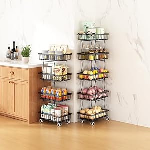 Wisdom Star 4 Tier Fruit Vegetable Basket for Kitchen, Storage Cart, Vegetable Basket Bins, Wire Storage Organizer Utility Cart with Wheels, Medium, Black Wisdom Star 4 Tier Fruit Vegetable Basket for Kitchen Storage Cart Vegetable Basket Bins Wire Storage Organizer Utility Cart with Wheels Medium Black