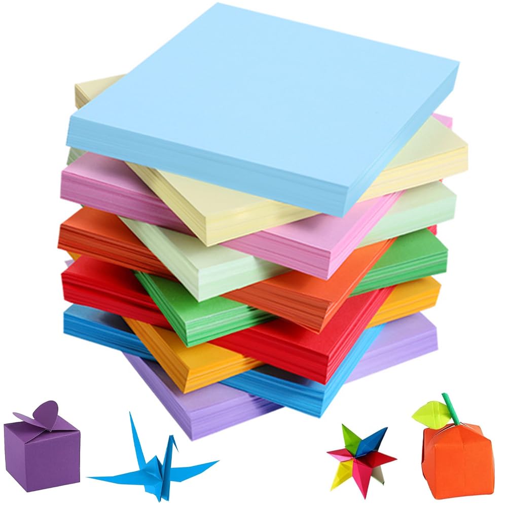 Origami Paper 200 Sheets, Double-Sided Craft Paper, Small Origami Paper Squares, 15 x 15 cm Square Folding Paper, 10 Colours for DIY School Craft Projects