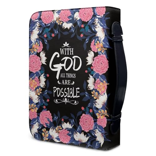 Leather Bible Covers for Women Aesthetic Floral Bible Quotes Bible Carrying Case with Handle2